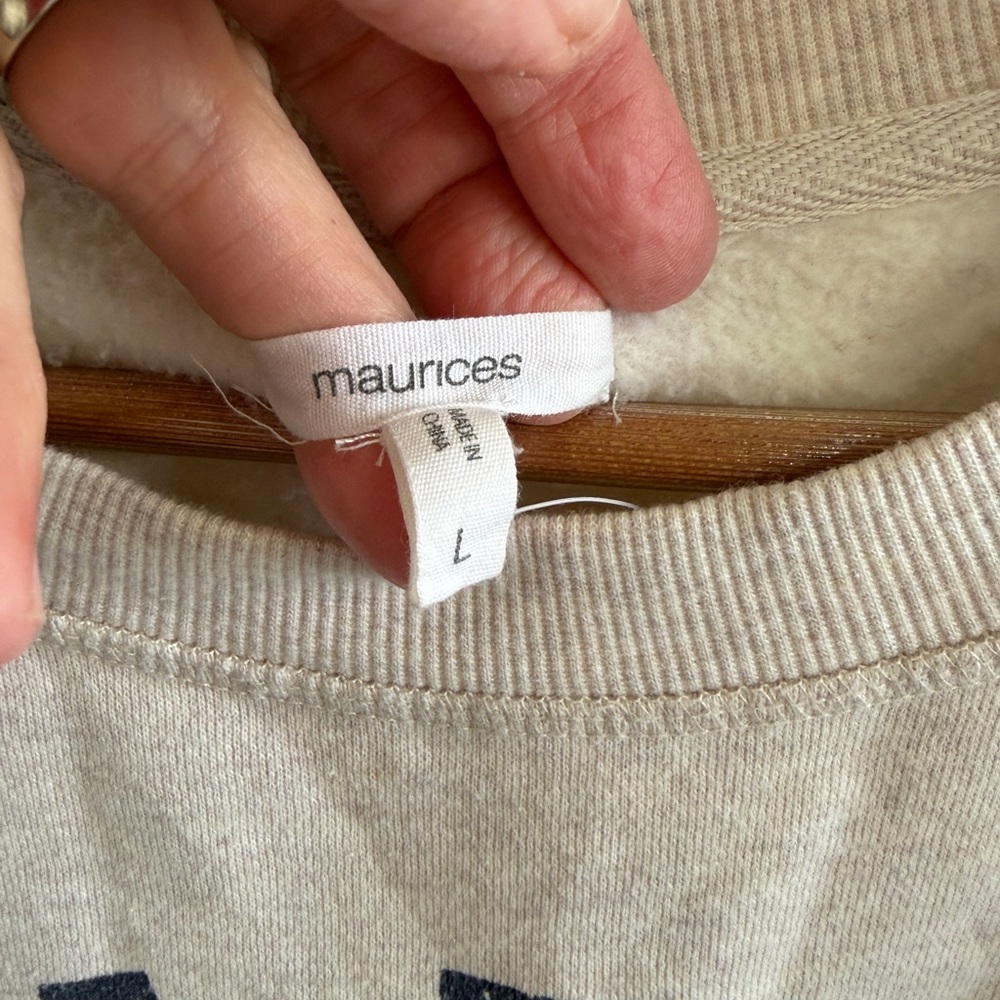 Like new Maurices Cream and Navy Paris Sport Club Sweatshirt size M/L. Fitted - Picture 3 of 6